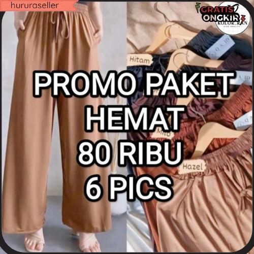Paket Hemat 8 Pcs Celana Kulot Uniqlo Wanita Bahan Hyget Super Premium Tali Serut Harga Kaki Lima