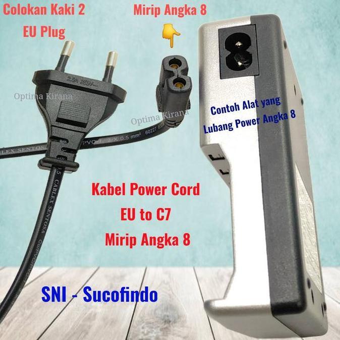 Nect- Kabel Power Cord C7 Sni 3 Meter 3M 300Cm Bentuk Angka 8 Untuk Printer Radio Charger Proyektor 