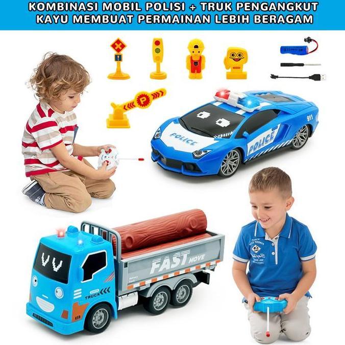 Mainan Mobil Remot RC Car Polisi Damkar 2in1 mobil remote control anak Dengan lampu dan musik mobil 