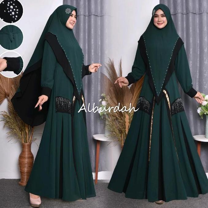 Aurel Series | Gamis Set khimar by Alburdahgamis Bahan cerutiy Syari Muslim Wanita Lebaran