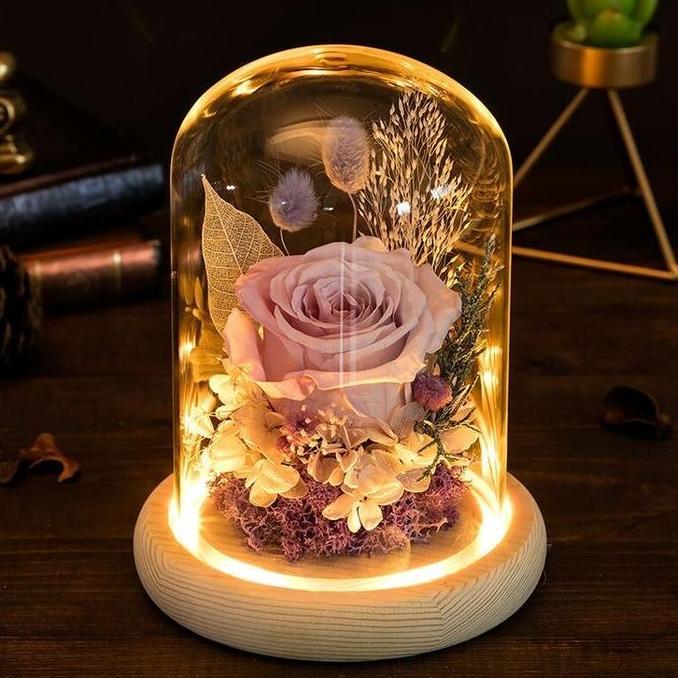[Termasuk Lampu] Glass Dome Led / Flower Dome Light / Lampu Kubah Kaca / Buket Wisuda Tbk