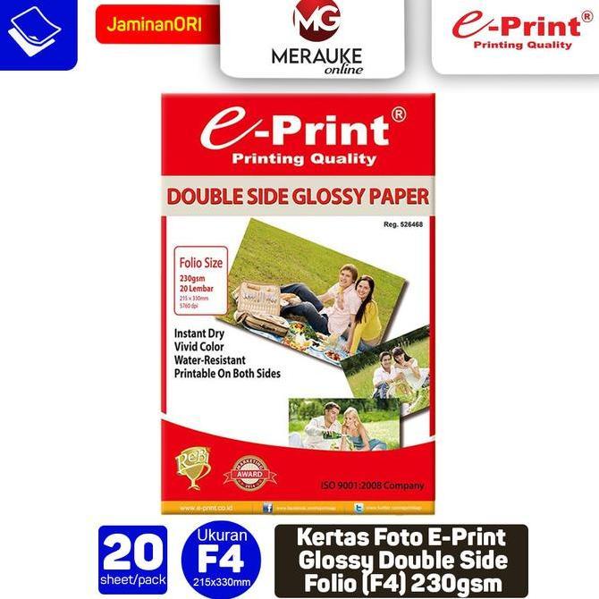 KERTAS FOTO E-PRINT GLOSSY DOUBLE SIDE FOLIO (F4) 230GSM 20S BEST SELLER