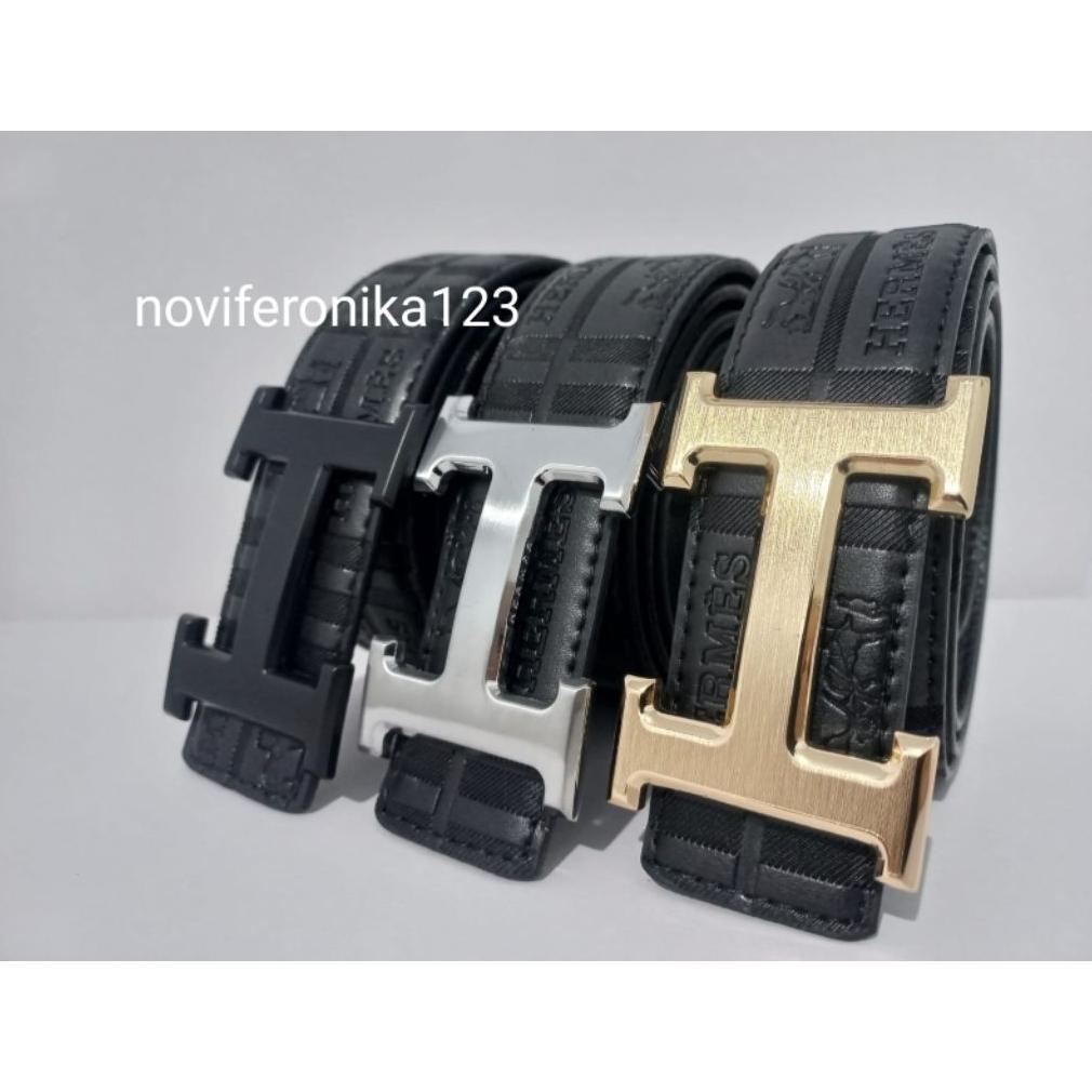 Ikat Pinggang Pria Lv Model Jarum Cantol Embos Sabuk Import Gesper Premium Leather