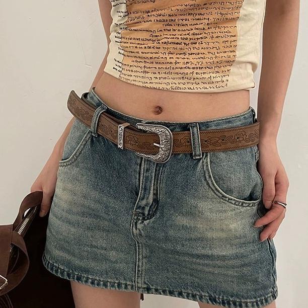 Belt Vintage Amerika Ikat Pinggang Wanita Fahsion Tahan Lama Sabuk Pinggang Lebar Kulit Pu Sabuk Wan
