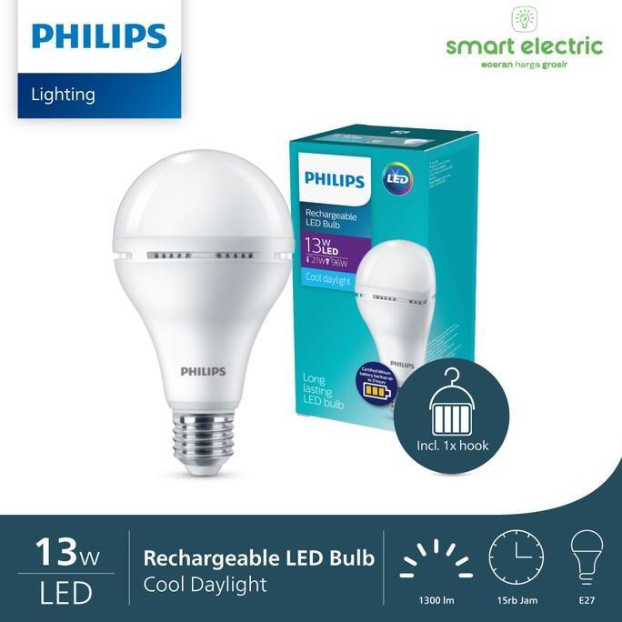 HARGA DISC - Philips Lampu Emergency 13 Watt Rechargeable Bohlam AC DC LED Potable Bagus