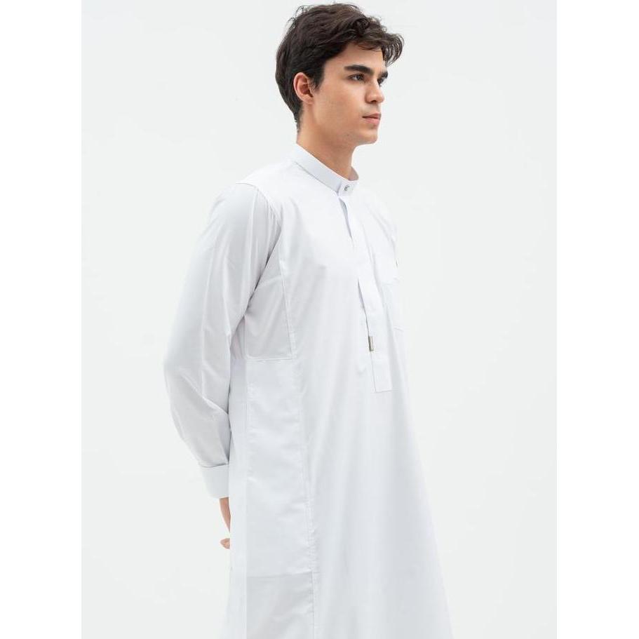 ALRAWDA by Alharamain Jubah / Gamis Pria Dewasa Slimfit Series Resleting (10) | Putih | Putih Tulang