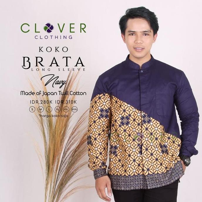 baju koko pria lengan panjang batik pesta brata clover