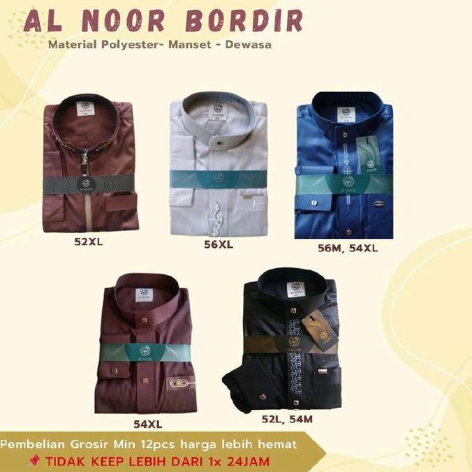 Jubah Al Noor Bordir Warna Manset & Non Manset - Polyster Mengkilap - Panjang, Katun, Pria, Pendek, 