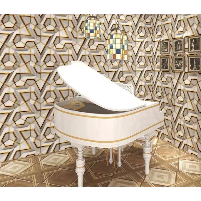 WALLPAPER STICKERVDINDING MOTIF BATAKO HITAM ABU KUNING 45cm x 7/8m