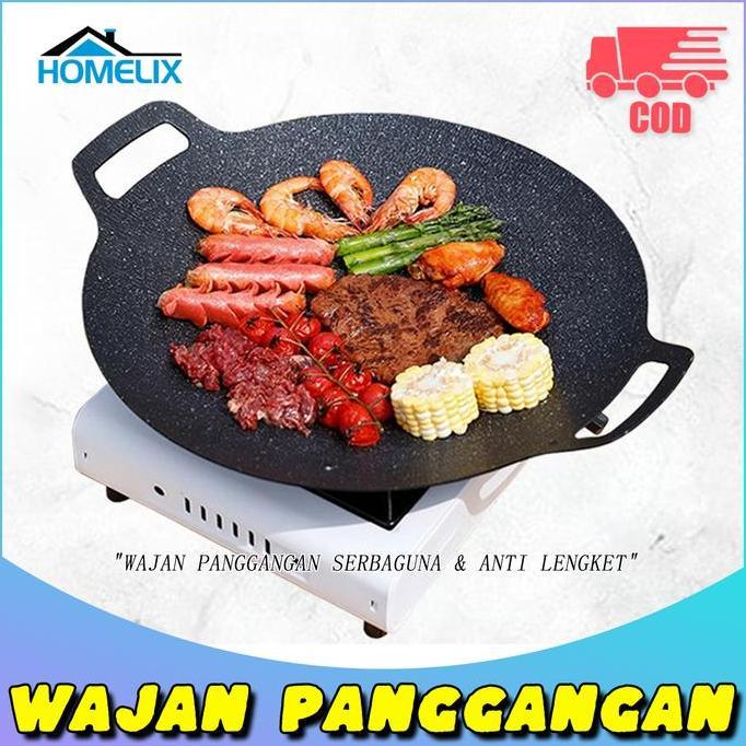 CODhomelix Wajan Panggangan Grill Pan Korea Datar Anti Lengket Ukuran 40cm Korea Marble Non Stick Mu