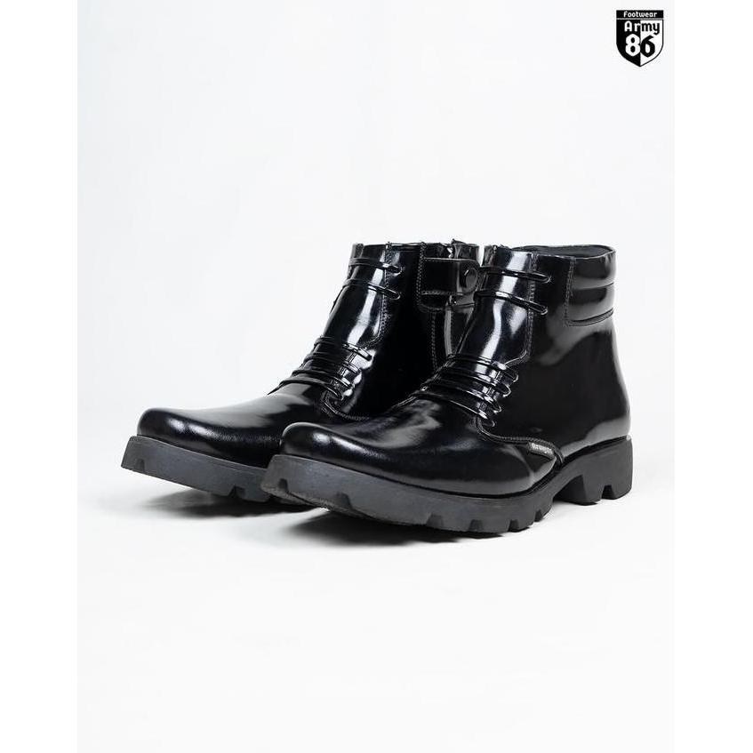 Kingg- Army86 Sepatu Pdh Navy Hitam Kilap Kulit Hitam Shoes Pria Boots
