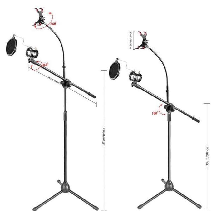 Stand Microphone Degree Stand Mic Lantai Berdiri Microphone Dengan Holder Hp Tripod Mic Condenser Un