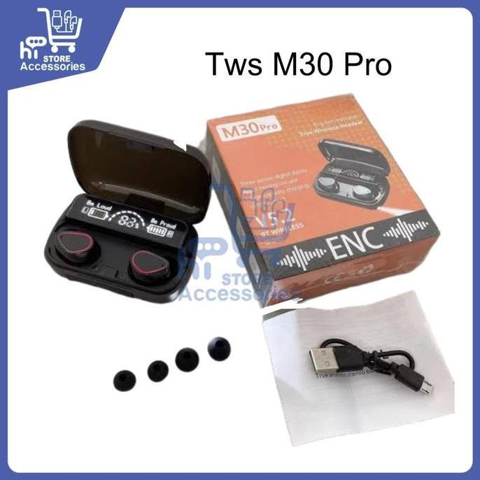 TWS M30 Pro Headset Bluetooth V5.2 dengan PowerBank dan Flashlight Earphone Wireless Stereo Tahan Ai