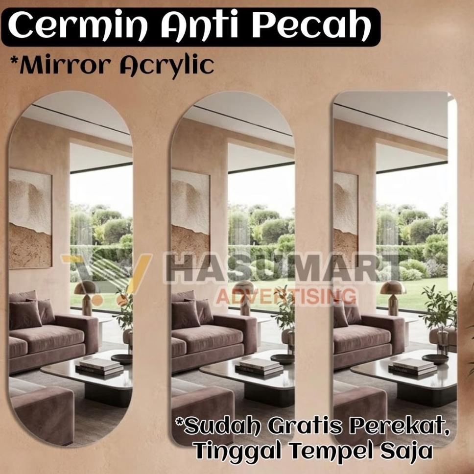 Cermin Akrilik Anti Pecah / Cermin Dinding Tempel / Hiasan Dinding Cermin Kaca Akrilik / Cermin Oval