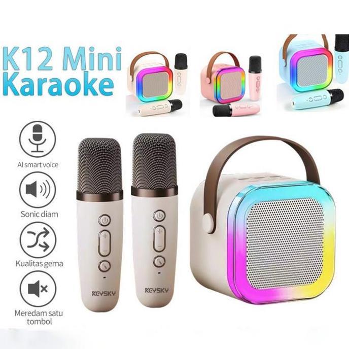 Speaker dengan mikrofon Bluetooth Mini portable hp karaoke K12 Mesin KTV Rumah Speaker Lampu RGB