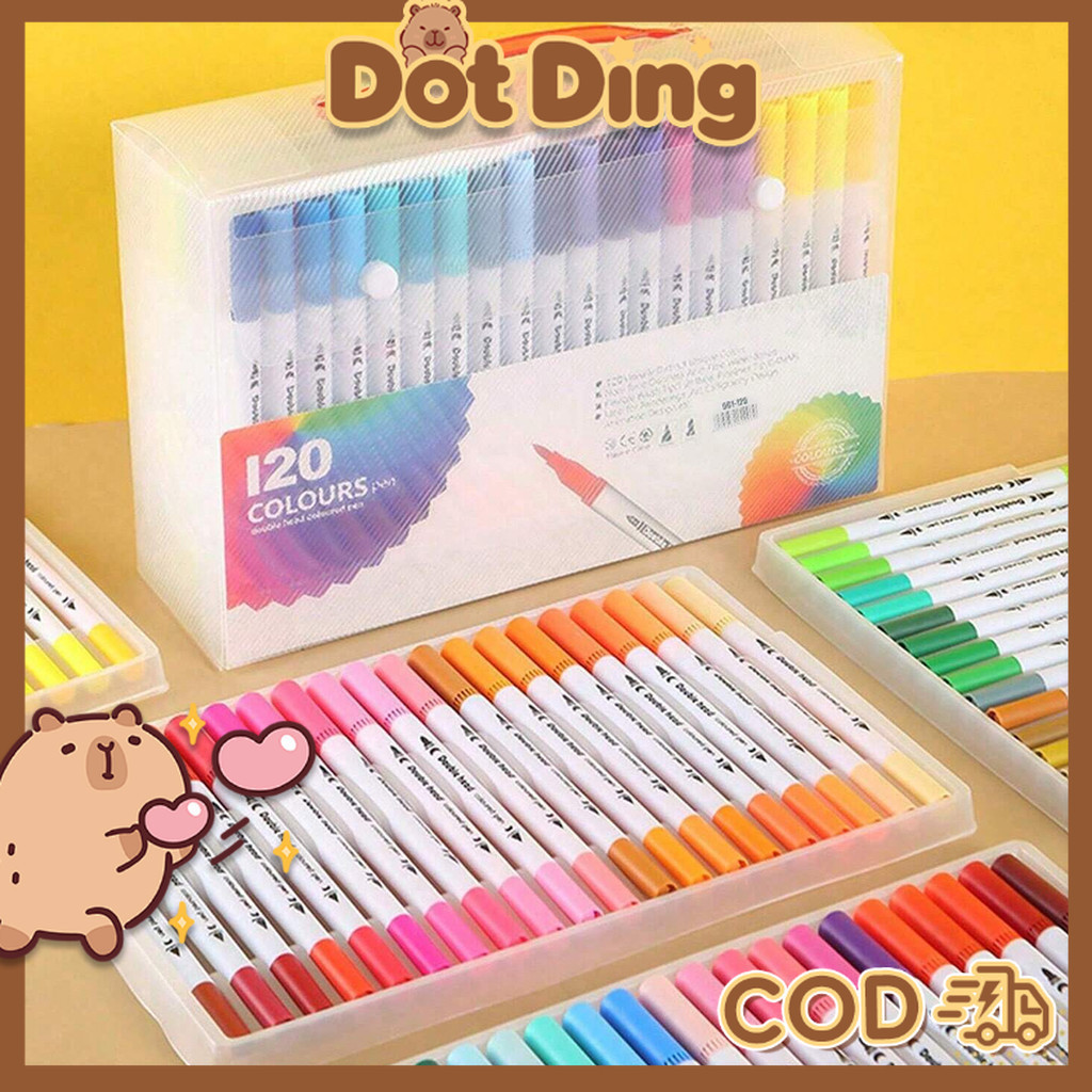 [Dotding] 12-120 Warna Spidol Cat Air Double Head Untuk Anak - Bisa Dicuci, Kuas Lembut Dengan Pulpe