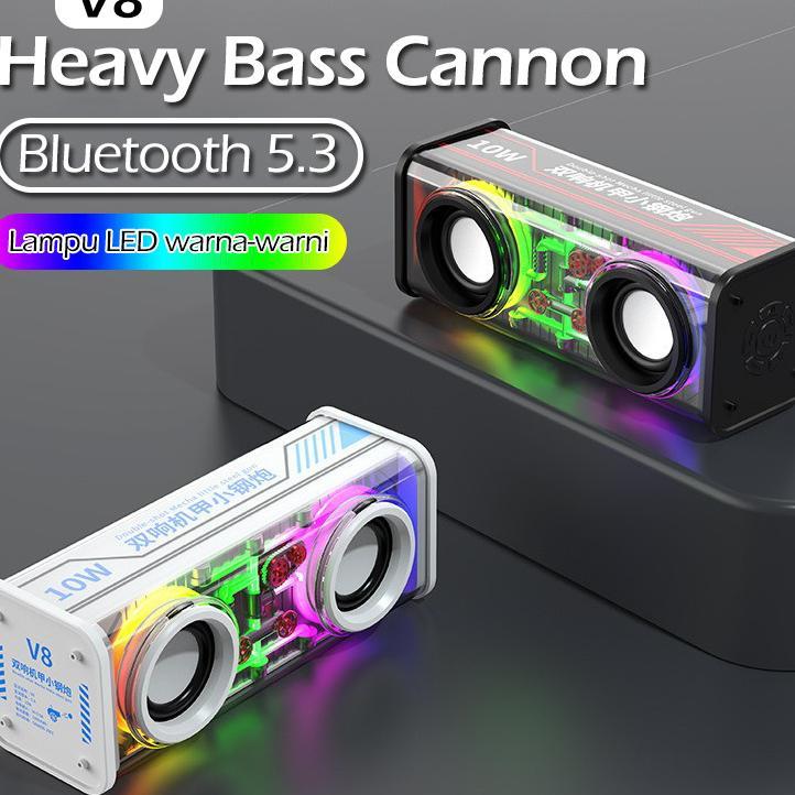 Quadra Portable V8 Speaker Bluetooth Bass Gempur 3D Led Rgb Sync Spiker Bluetooth 5.3 Hemat Baterai 
