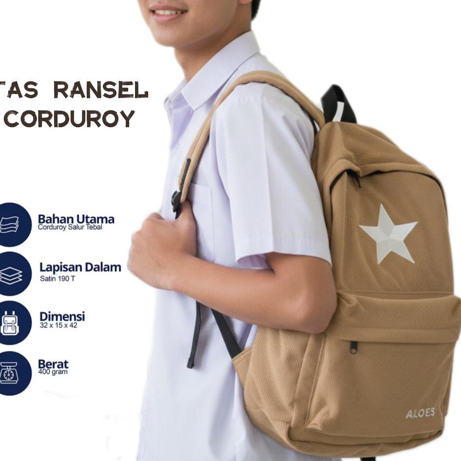 Tas Ransel Sekolah Star Corduroy Backpack Corduroy Pria Wanita || Tas Laptop Corduroy