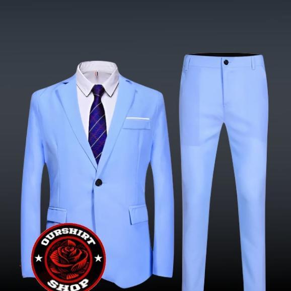 Free Ongkir Setelan Jas Celana Biru Muda Formal / Jas Formal Pria / Jas Kantor / Jas Nikah Terbaru