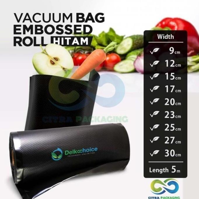 PLASTIK VAKUM VACUUM VACUM EMBOSS EMBOSSED ROLL BAG HITAM 20 CM x 5 M
