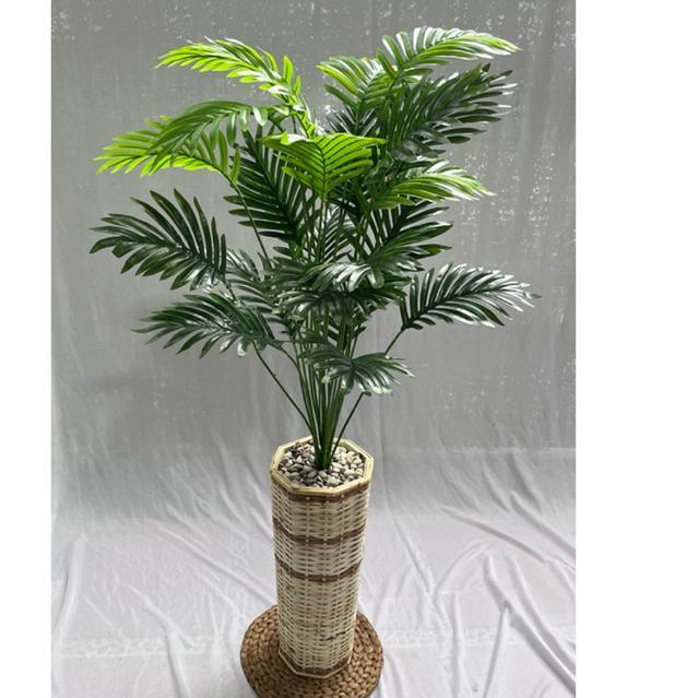 Pohon Palem Artificial Cabang 24  Dengan Vas Rotan Bulat Tinggi 120Cm Palm Artificial Dekorasi Rumah