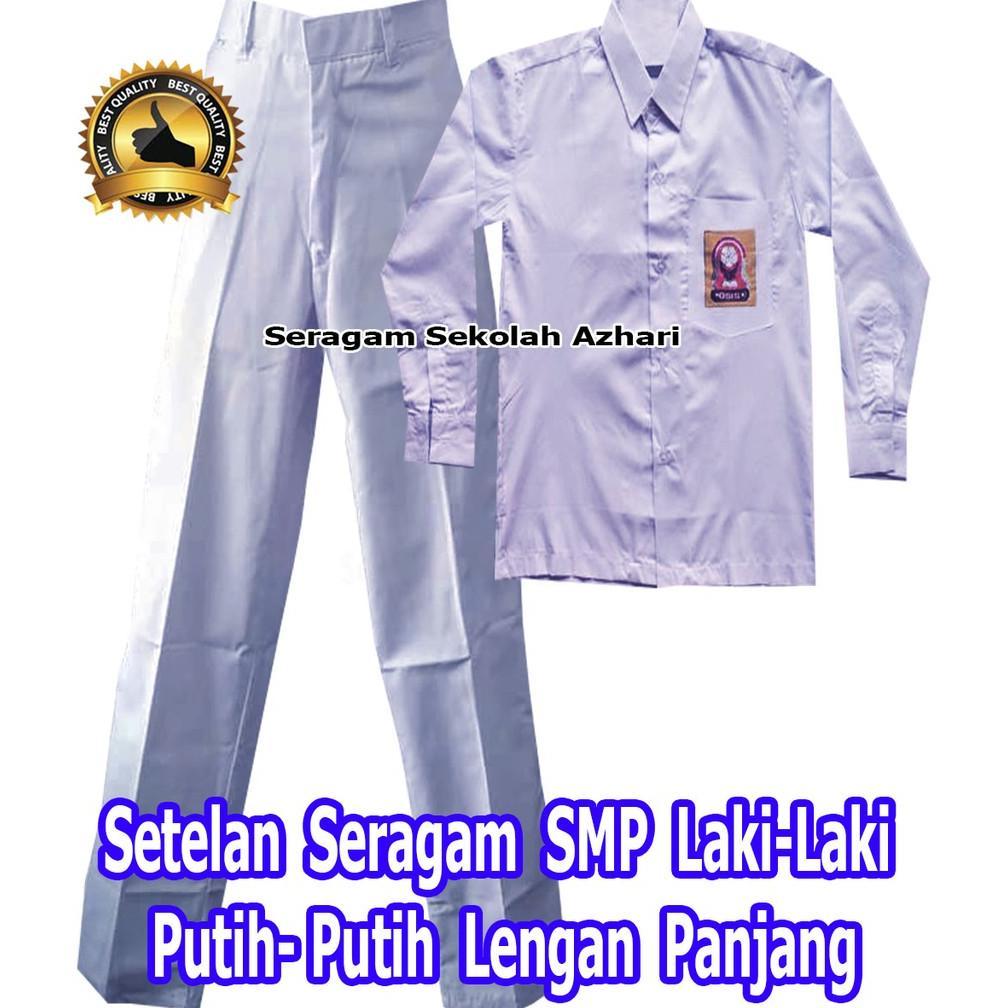 Best Seller Setelan Seragam Smp Laki Laki Putih Putih Lengan Panjang- Seragam Sekolah Smp Putih Panj