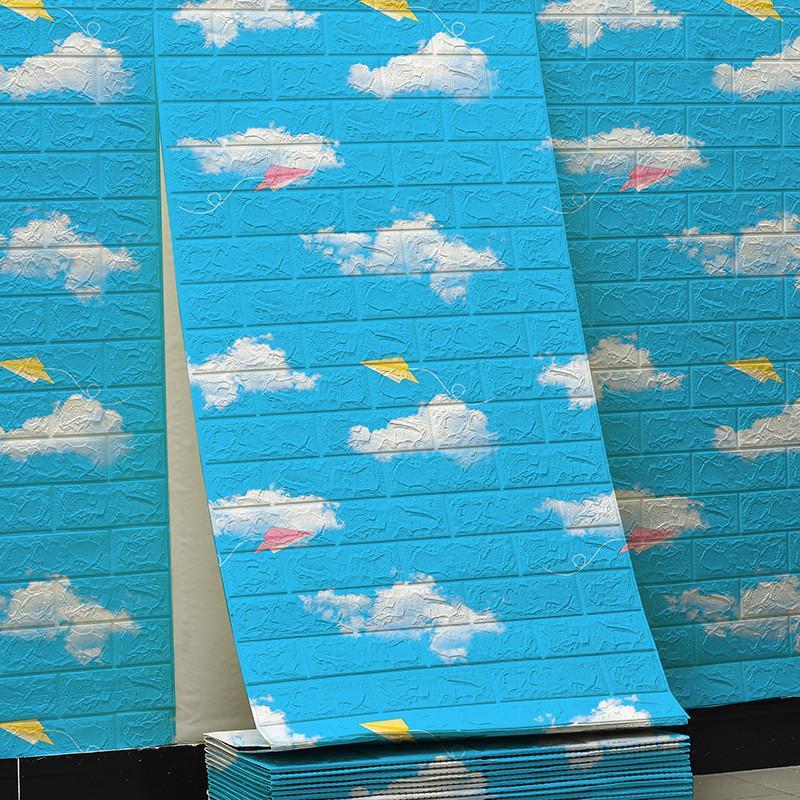(Beli 10 Gratis 1) Wallpaper Dinding Foam 3D Motif Awan & Daun Rambat 70X77Cm
