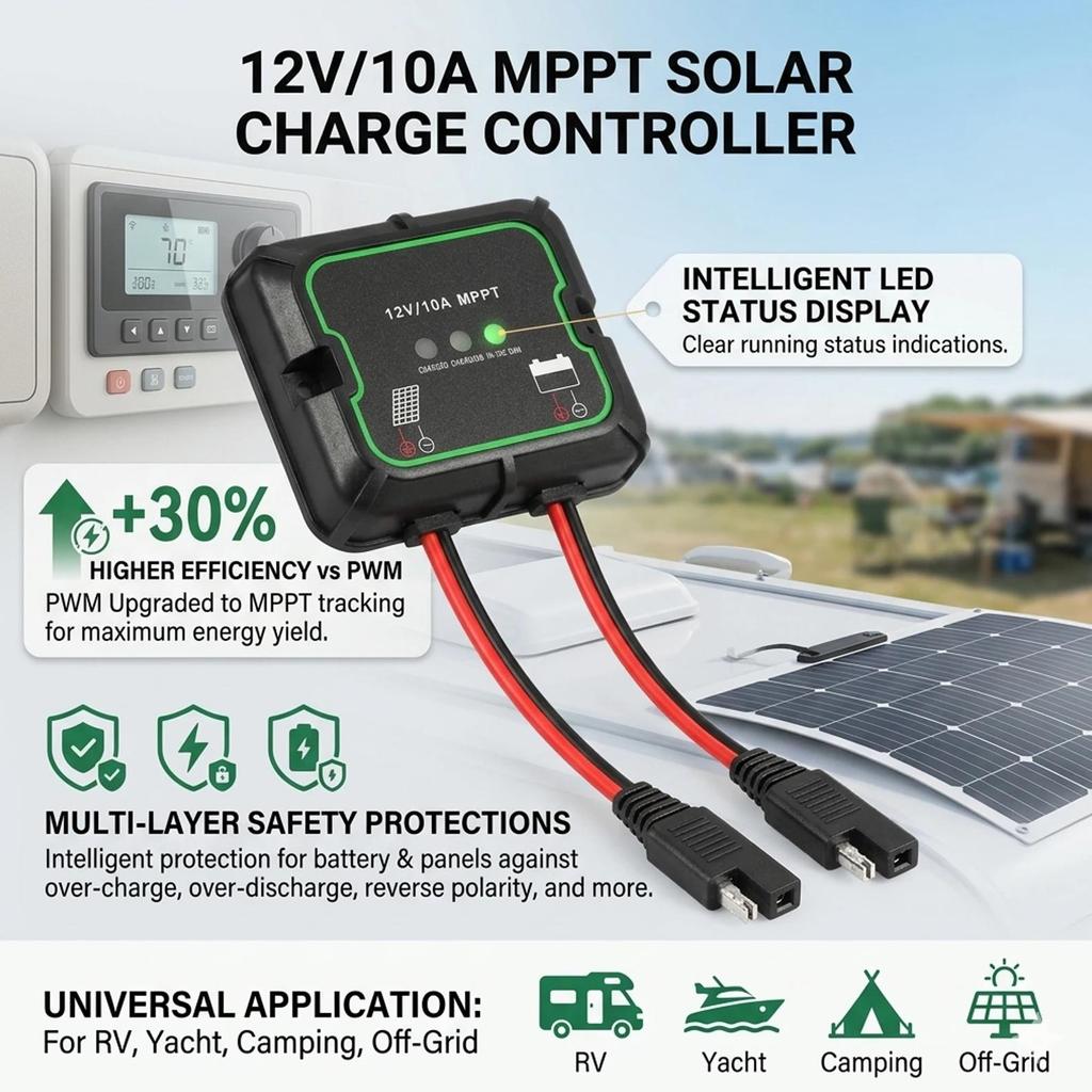 Mppt Solar Charge Controller 12V High Efficiency Regulator For Lifepo4 Agm Battery Waterproof Charge