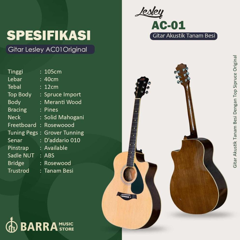 MIRAHSTORE GITAR AKUSTIK LESLEY AC01 ORIGINAL PREMIUM