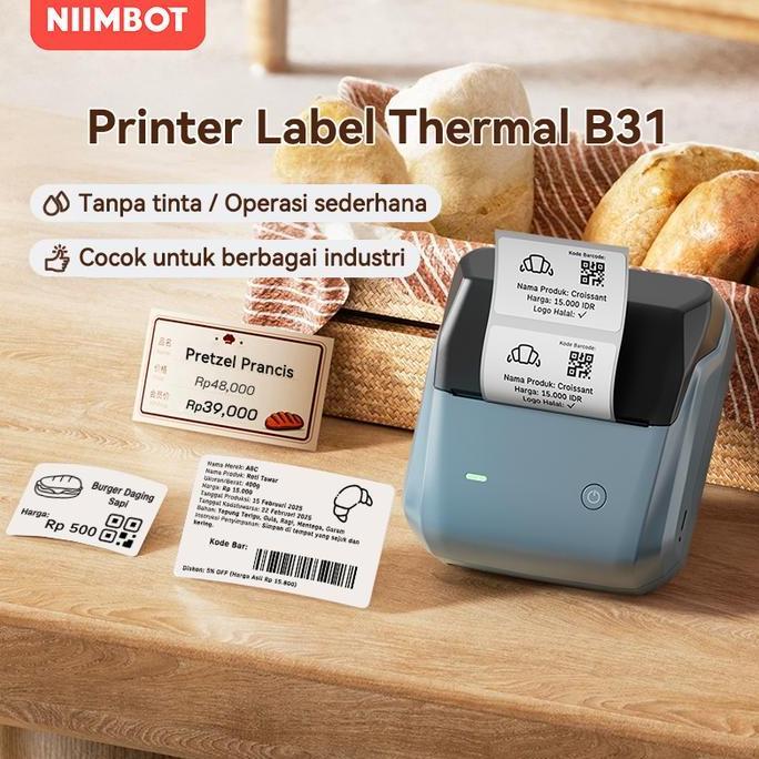 Juilooshophs - NIIMBOT B31 Printer Label Makanan, Printer Stiker Label Mini, Pembuat Label, Printer 