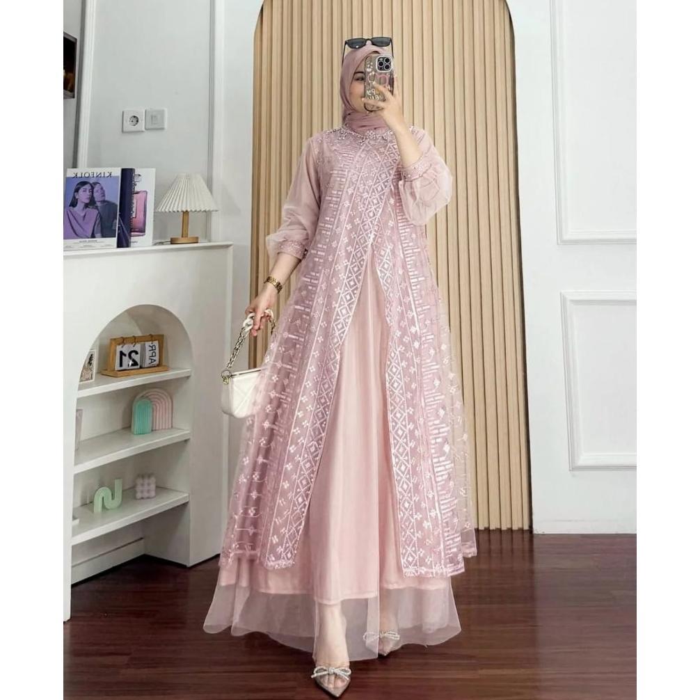 Best Seller Kayla Dress Burkat Mix Tille Full Furring Premium Pakaian Muslim Wanita Model Terbaru Ba