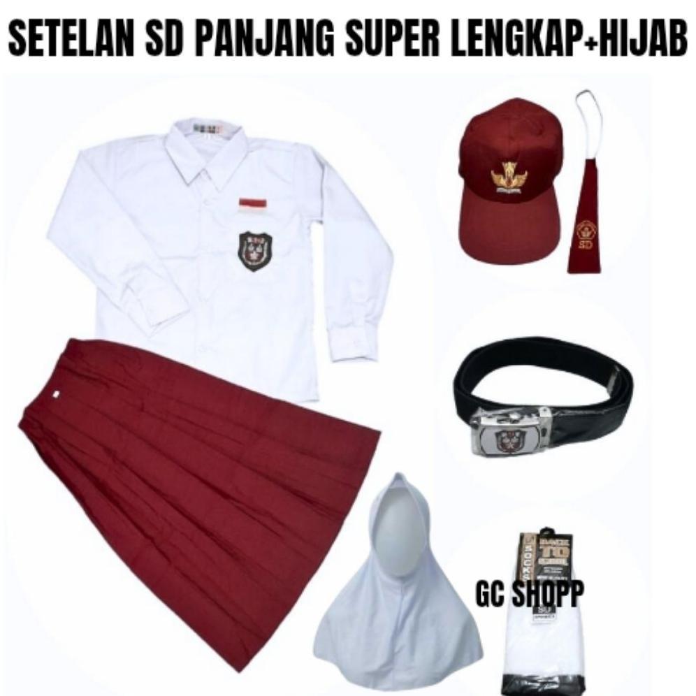 Diskon Setelan Seragam Sd Anak Perempuan Lengkap Hijab/Setelan Sd Lengkap Putih Merah Panjang Hijab 