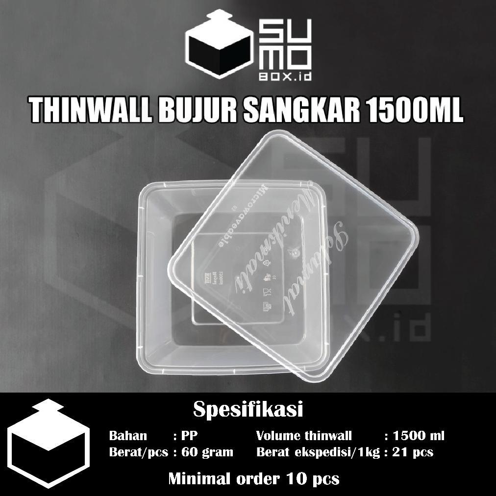 BESTPROMO THINWALL BUJUR SANGKAR 1500ML + TUTUP / KOTAK MAKAN PLASTIK 1500 ML FREE PACKING [ECERAN]
