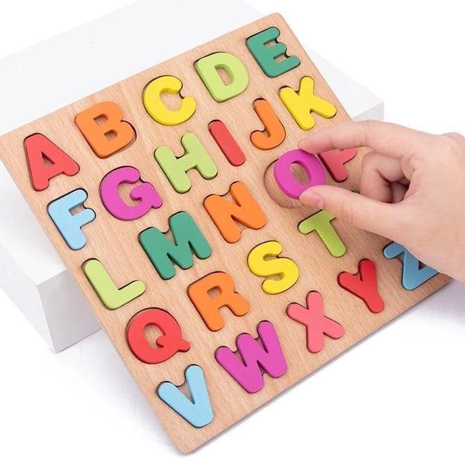 GARAVAR Alphabet Puzzle Besar / Bongkar Pasang Puzzle ABJAD / Mainan Anak Geometry Huruf Puzzle Kayu