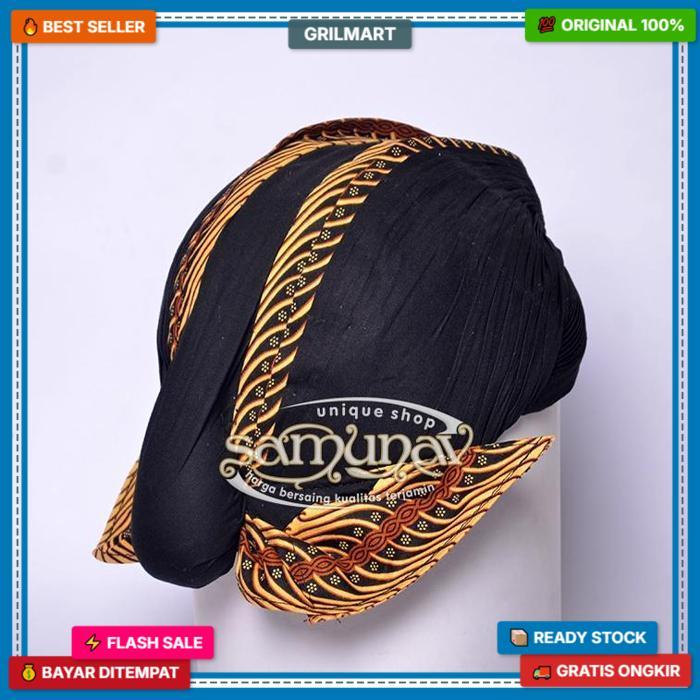 Blangkon Halus Jogja Mataram Hitam Motif Samurai Kuning Cod