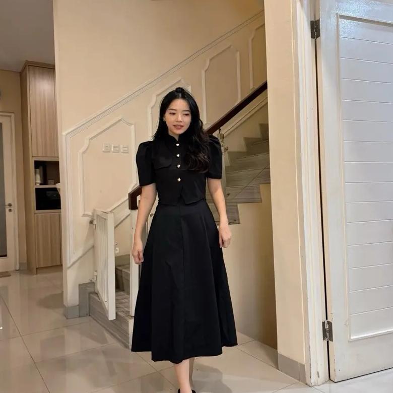 Bergaransi Lovind Grace Set Atasan + Blazer One Set Wanita Korean Style Rok Midi Elegan Baju Setelan