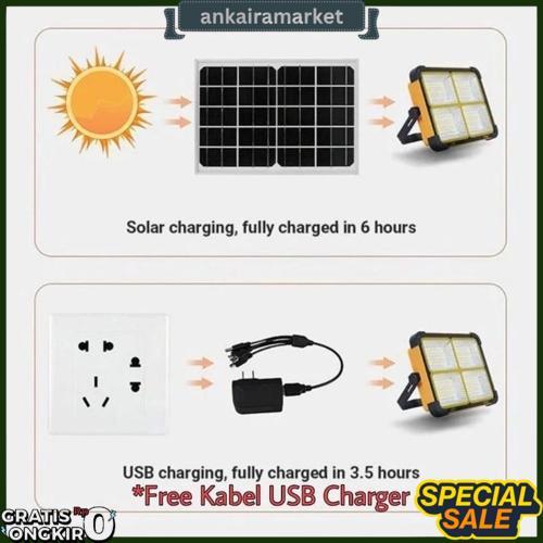 Lampu Sorot Led Multifungsi 4 Warna Working Lamp +Senter Samping Lampu Flood Light Emergency Solar S