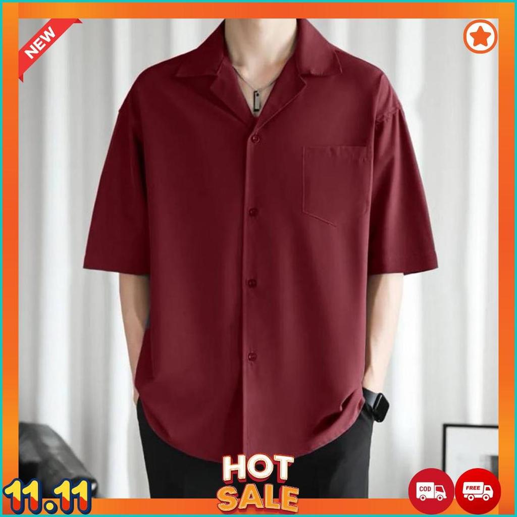 Kemeja Hawai Polos Pria Keren Outfit Cowok Pantai Kerah Piyama Katun Rayon Premium [K7]