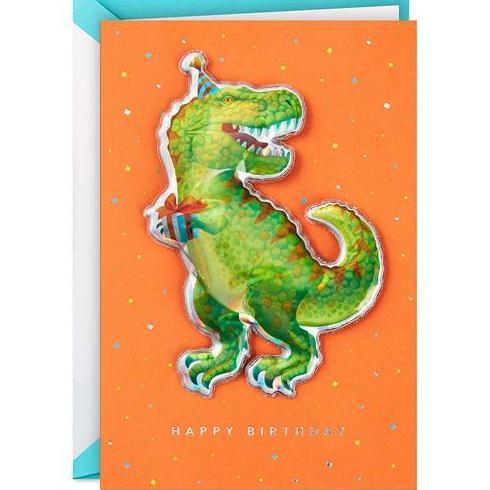 GREETING CARD- SIGNATURE- HALLMARK- BIRTHDAY- KIDS- DINOSAURS- T-REX