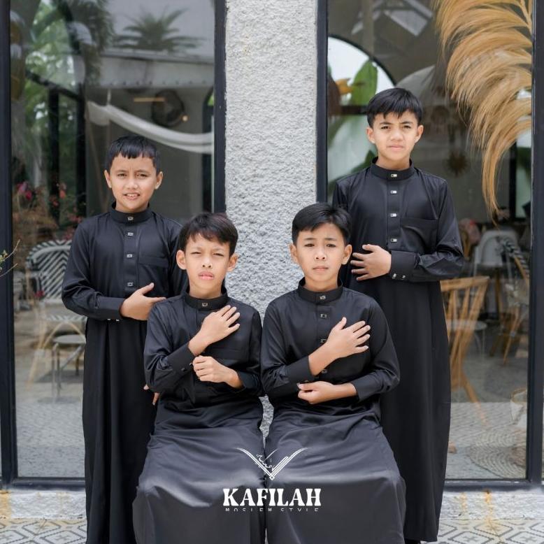 PREMIUM JUBAH ANAK PRIA MUSLIM LENGAN PANJANG MANSET POLOS GAMIS ANAK PRIA HITAM PUTIH KERAH TEGAK M