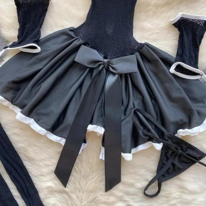 Viral  Catty Lingerie Cosplay Kostum Kucing Set Bandana Stocking Wanita Sexy Baju Dinas Malam Istri 