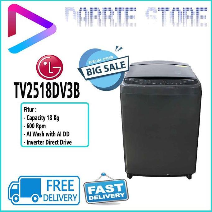 LG TV2518DV3B MESIN CUCI LG TOP LOADING 18 KG INVERTER TV2518