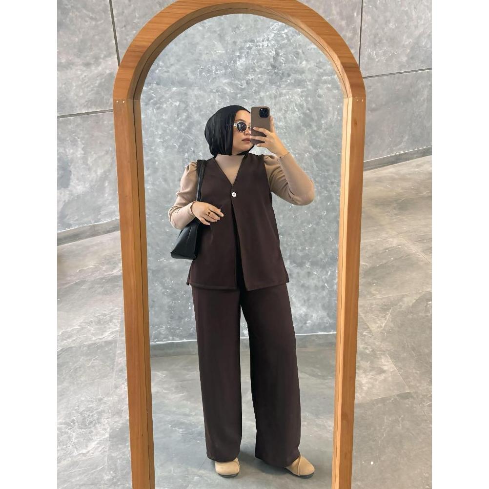 Disc Denacollection Anala Setelan Vest Celana Kulot Wanita Knit Japan  Atasan Tanpa Lengan Blazer Ca