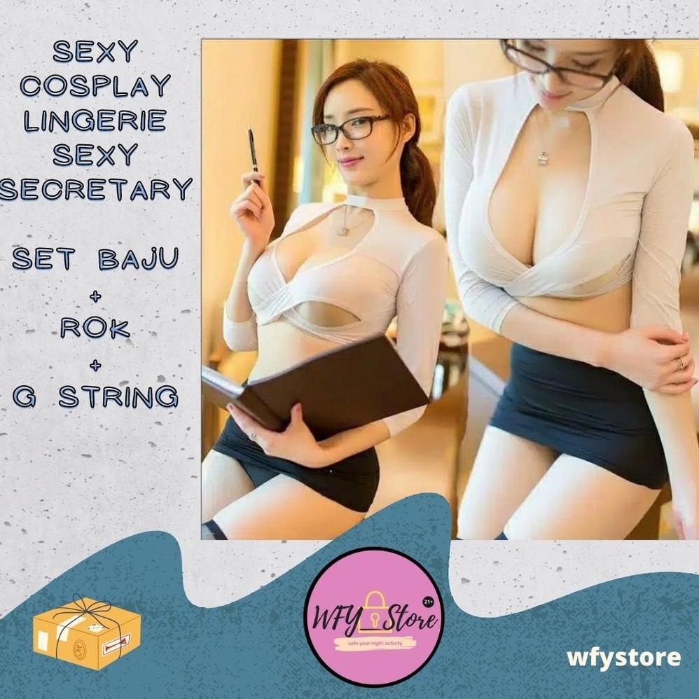 Murah  Sexy Lingerie Cosplay Sexy Secretary Set Baju + G String + Rok