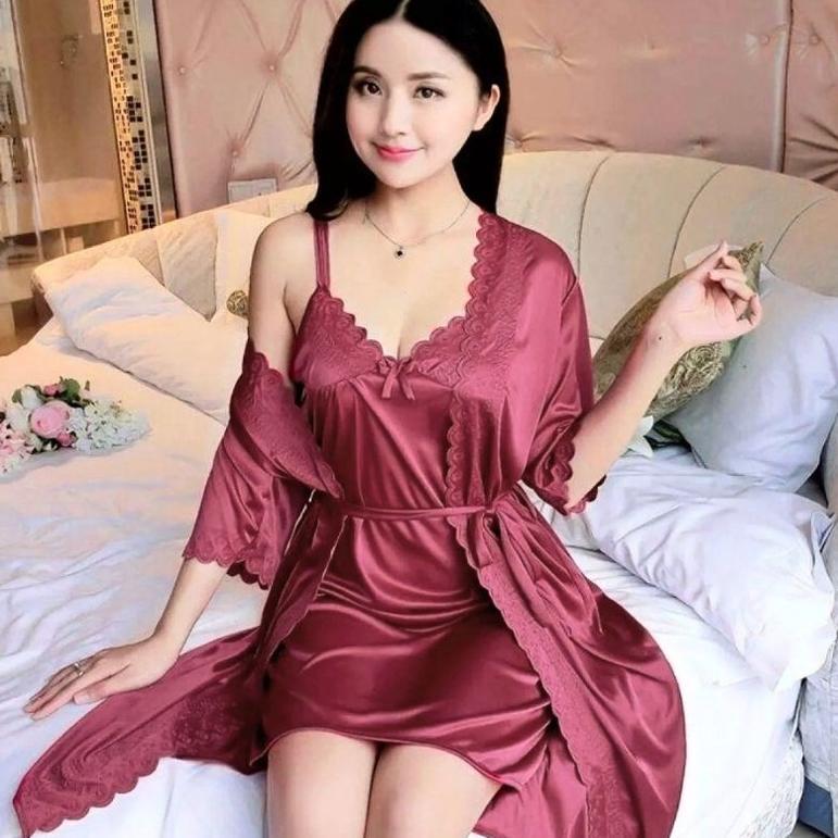 Terbaru Baju Tidur Lingerie Sexy Tricot Kimono Satin Import  Xxl
