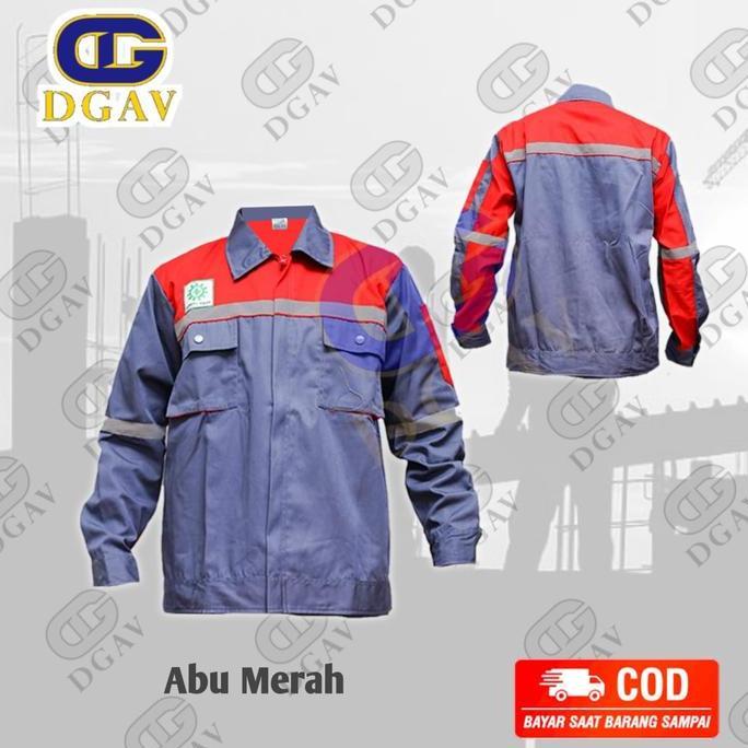 Suhartatishop - Werpak safety,Baju kerja,kemeja kerja kombinasi abu merah
