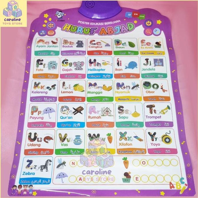 Poster Belajar Angka dan Huruf Poster Edukasi Anak Bersuara Belajar ABC dan Alfabet