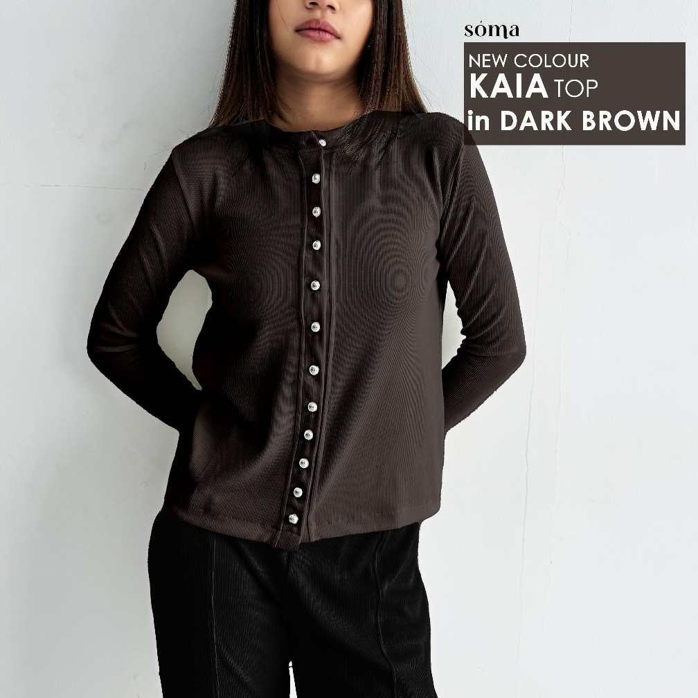 Premium Kaia Top | Atasan Knit Wanita Lengan Panjang Basic Korean Top Summer Baju Knit Kancing Rib W