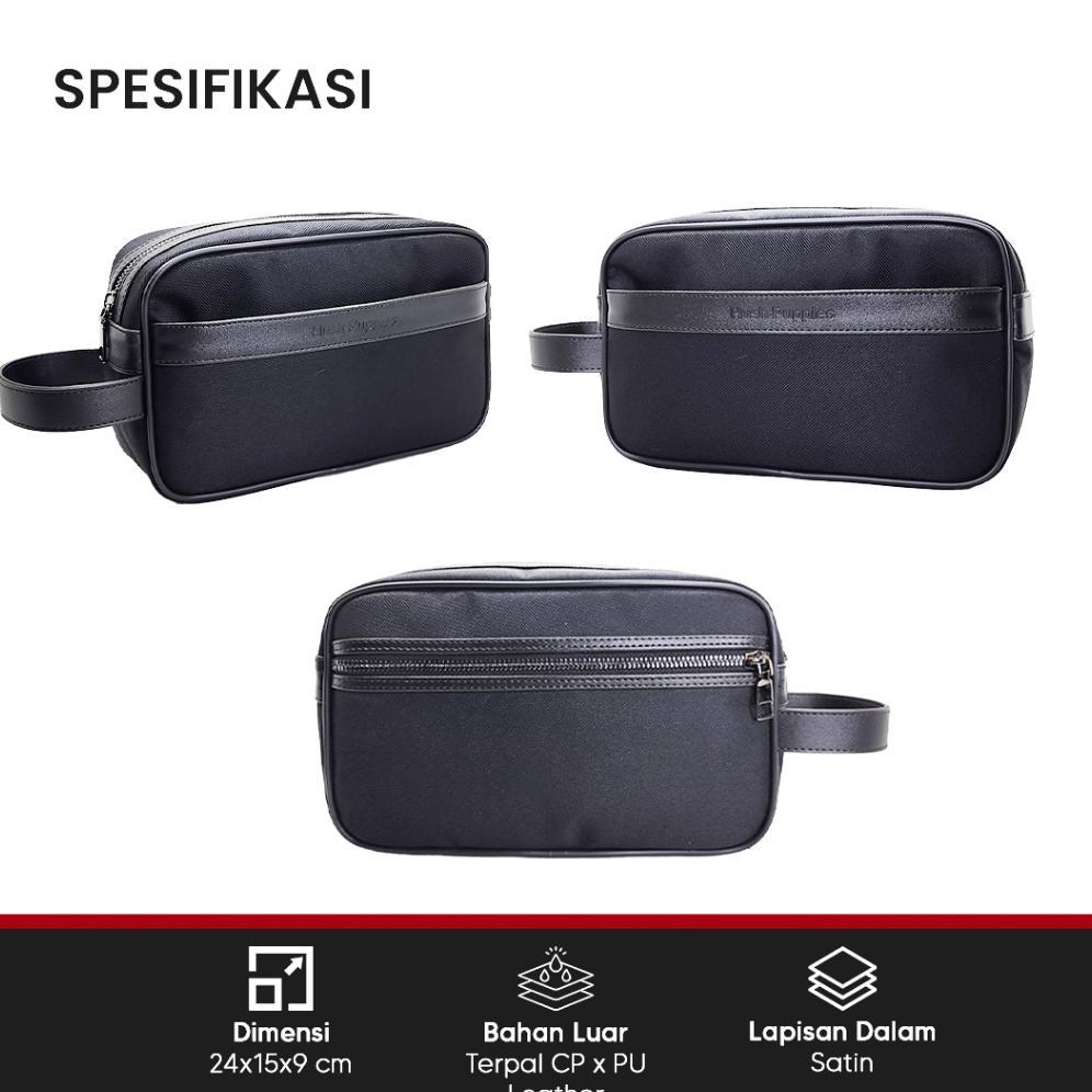 PAKET HEMAT Tas Pouch Pria Hush Puppies 718 Hitam | Clutch Bag Travel Pria Waterproof Premium