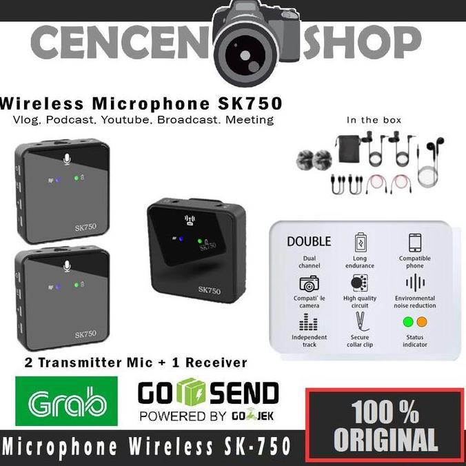 Mic Wireless Lavalier SK750 Mikrofon Dual Microphone Clip On Camera HP